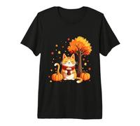 Chaton avec café glacé sous l'arbre d'automne Chat Bonjour Automne T-Shirt Haut de Gamme