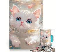 Chaton Blanc dans l'eau Puzzle de 1000 pièces pour Adultes Jeu de réflexion Découpe Nette Alignement Parfait Activité Amusante en Famille Soirée Jeux Nocturnes (38x52cm)