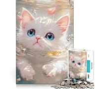 Chaton Blanc dans l'eau Puzzle pour Adultes de 1000 pièces Jeu de mémoire Amusant Découpe de Haute précision Facile à Apprendre Plaisir en Famille (50x75cm)