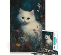 Chaton Blanc dans Les Fleurs Puzzle de 1000 pièces Activité ludique et stimulante pour renforcer Les Liens familiaux Emboîtement Parfait sans espaces (50x75cm)
