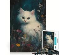 Chaton Blanc dans Les Fleurs Puzzle de 1000 pièces pour Adolescents Jeu Stimulant Le Cerveau Emboîtement précis sans espaces Activité relaxante en Groupe à l'intérieur (38x26cm)