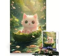 Chaton Blanc dans Une Barque en Feuilles Puzzle de 1000 pièces pour Adultes Exercice Mental Évasion sereine (50x75cm)