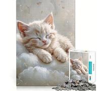 Chaton Blanc endormi sur des Nuages, Puzzle de 1000 pièces pour Adultes, Jeu de réflexion, Divertissement partagé, découpe de précision, Objet d'art 38x26cm