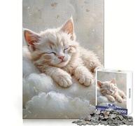 Chaton Blanc endormi sur des Nuages, Puzzle de 1000 pièces pour Adultes, Jeu de réflexion, Divertissement partagé, découpe de précision, Objet d'art 38x26cm