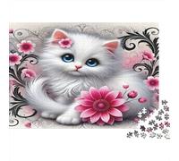 Chaton Blanc Mignon Puzzle 1000 Pièces Papier recyclé pour Adultes Puzzle pour Adultes Impossible Difficile Stimulant Jeu Familial Amusant Excellente idée Cadeau 38x26cm/1000pcs