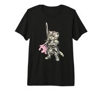 Chaton Chevalier Tenant Une épée drôle médiévale Chat Meme T-Shirt Haut de Gamme