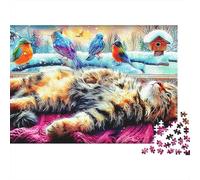 Chaton dans Cottage 1000 Pieces Extra-Thick Cardboard Art Mural de Chat Oiseau Jigsaw Puzzle Set Adult Office Break Fun Home Gift Mind Relaxation Educational Game 38x26cm/1000pcs