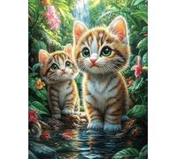 Chaton dans l'eau 300 Pièces Puzzle Débutant en Carton sans Déformation Contes de fées Animaux et Plantes Facile Apprentissage Anti-Stress Passe-Temps Idée Cadeau Saint Valentin Premium 300 PCS