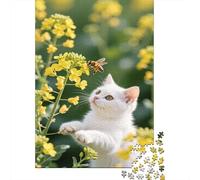 Chaton dans Un Champ de Colza Puzzle Fleur de Printemps 1000 Tessere Cartone Resistente per Famiglia, Difficile Ma Soddisfacente, Regalo Natale Immagini Vibranti Premium 52x38cm/1000pcs