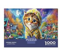 Chaton dans un village sous la pluie 1000 Pièces Puzzle Adultes Illustration d'animal de compagnie Coffret Puzzle Carton Solide - Ultra Dur Couples, Top Noté, Activité Parfaite À La Maison 38x26cm/100