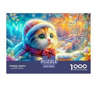 Chaton en Chapeau d'hiver par Snowy Window avec Blooms Puzzle De 1000 Pièces Pet Chat Mignon Idéal pour Le Cadeau d'anniversaire Et De Vacances 70x50cm/1000pcs