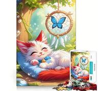 Chaton endormi avec Attrape-rêves Puzzle de 1000 pièces pour Adultes Jeu de logique et de précision Cadeau précieux Découpe de précision Idéal pour Jouer à l'intérieur 38x26cm