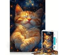 Chaton endormi dans l'espace Puzzle de 1000 pièces pour Adultes Jeu de réflexion Activité ludique à Partager Découpe de précision Décoration Artistique 50x75cm