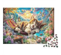 Chaton endormi Puzzle 1000 Pièces, Hibou coloré dans forêt de Nuit, Jeu de création et logique, activité familiale, Cadeau de Voyage, 52x38cm