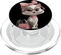 Chaton Gris Chat Rose Léopard Lunettes Glam Mode Graphique PopSockets PopGrip pour MagSafe