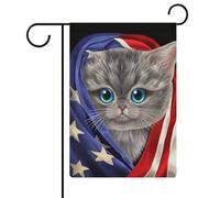 Chaton gris patriote américain, 32 cm x 47 cm, décoration de jardin extérieur pour une fête tropicale à Hawaï ou une escapade à la plage.