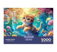 Chaton Joue avec des Bulles par Une Cascade Puzzle De 1000 Pièces Pet Chat Mignon Défiant Et De Jeu d'esprit pour Toutes Les Âges 70x50cm/1000pcs