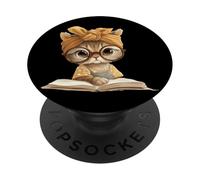 Chaton Livre Ouvert Lecture Chat Amoureux Graphique Portrait Rond PopSockets PopGrip Adhésif