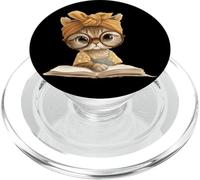 Chaton Livre Ouvert Lecture Chat Amoureux Graphique Portrait Rond PopSockets PopGrip pour MagSafe