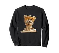 Chaton Livre Ouvert Lecture Chat Amoureux Graphique Portrait Rond Sweatshirt