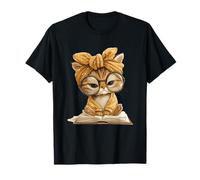 Chaton Livre Ouvert Lecture Chat Amoureux Graphique Portrait Rond T-Shirt