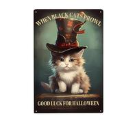 Chaton Magique Halloween, Quand Le Chat Noir Rôde, Bonne Chance Pour Halloween Affiche Poster Plaque Vintage Métal Tôle Signe Rétro Métallique Panneau Pour Club Salle De Bain Chambre