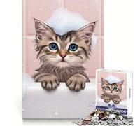 Chaton Mignon dans Un Bain moussant Puzzle de 1000 pièces pour Adolescents Jeu de logique Bordure précise Défi Difficile Jeu du Soir 38x52cm