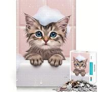 Chaton Mignon dans Un Bain moussant Puzzle de 1000 pièces pour Adolescents Jeu de logique Bordure précise Défi Difficile Jeu du Soir 38x52cm