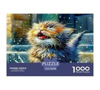 Chaton Mignon en Carton 100% recy ueule Ouverte (mouillé), Puzzle de 1000 pièces pour Adultes et Enfants, activité Amusante à la Maison, 52 x 38 cm / 1000 pièces
