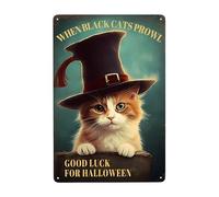 Chaton Mignon Halloween, Quand Le Chat Noir Rôde, Bonne Chance Pour Halloween Métal Tôle Signe Vintage Affiche Poster Plaque Rétro Métallique Panneau Pour Bar Pub Salle De Bain Hôtels