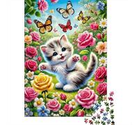 Chaton Mignon Jardin 1000 Pièce Papier Écologique Puzzle Classique Collecteurs Jeu Stimulant Décompression Cadeaux 52x38cm/1000pcs
