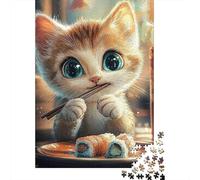 Chaton Mignon Mangeant du Sushi 1000 Pièces Puzzle Adultes Puzzles Décoration D Intérieur Enfants Cadeaux Jouets De Jeu Stimulants 38x26cm/1000pcs