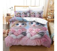 Chaton mignon Princess 3 Pièces fantaisie Royal Style Housse De Couette Enfants Polyester Recyclé, Taie d'oreillers, Éclair Dissimulée, Usage Familial, Écologique Douce Confortable Double（200x200cm）