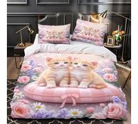 Chaton mignon qui jette un coup d'œil Housse de Couette Microfibre Hypoallergique Super Douce Léger Parure de Lit 3D Imprimée Fermeture Éclair Confortable Respirante for Couple King（220x240cm）