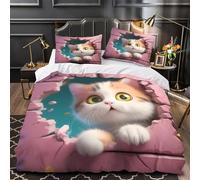 Chaton mignon qui jette un coup d'œil Parure de Lit Imprimé en 3D Ultra Douce Hypoallergique Housse de Couette résistante Fermeture Éclair Respirante for Enfants Garçons Ado Single（140x200cm）