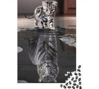 Chaton Mignon réflexion Puzzle 1000 Pièces Adultes intéressant Puzzles 1000 Pièces Peinture Art Cadeau 70x50cm/1000pcs