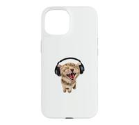 Chaton Portant des écouteurs Chantant Amateur de Musique Mignon Coque pour iPhone 15