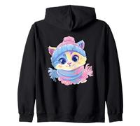 Chaton Souriant Hiver Mignon Chat Portrait Graphique Bleu Tricot Sweat à Capuche