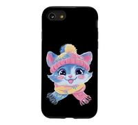 Chaton Souriant Hiver Mignon Félin Portrait Graphique Chat Bleu Coque pour iPhone SE (2020) / 7/8