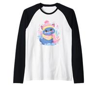 Chaton Souriant Hiver Mignon Félin Portrait Graphique Chat Bleu Manche Raglan