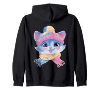 Chaton Souriant Hiver Mignon Félin Portrait Graphique Chat Bleu Sweat à Capuche