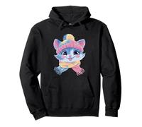 Chaton Souriant Hiver Mignon Félin Portrait Graphique Chat Bleu Sweat à Capuche