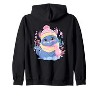 Chaton Souriant Hiver Mignon Félin Portrait Graphique Chat Bleu Sweat à Capuche