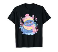 Chaton Souriant Hiver Mignon Félin Portrait Graphique Chat Bleu T-Shirt