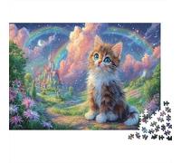 Chaton sous Le Ciel du château Arc-en-Ciel Puzzle pour Adultes : Pet Défiant 1000 Pièces, Jeux Éducatifs, Décoration Maison Et Cadeau 70x50cm/1000pcs