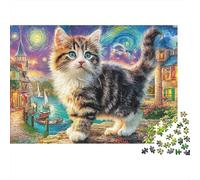 Chaton Splash 1000 Piece Sturdy Cardboard Art sur Toile d'oiseau Chat Jigsaw Puzzle Bundle Adults Kids Stress Relief Holiday Travel Gift Puzzle for Family Gathering 70x50cm/1000pcs
