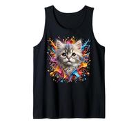 Chaton super mignon avec des éclaboussures de peinture colorées Débardeur