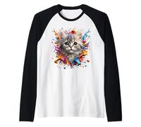 Chaton super mignon avec des éclaboussures de peinture colorées Manche Raglan
