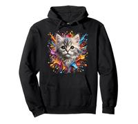Chaton super mignon avec des éclaboussures de peinture colorées Sweat à Capuche