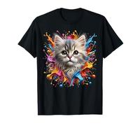 Chaton super mignon avec des éclaboussures de peinture colorées T-Shirt